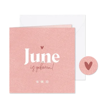 Geboortekaartje meisje roze minimalistisch hartje structuur